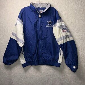 Vintage 90s Starter Dallas Cowboys Jacket Mens XL Blue Grey White Nylon